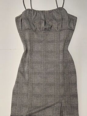 Plaid Spaghetti-Strap Mini Dress in Gray